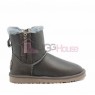 UGG Mini Double Zip Grey Metallic Угги с двумя молниями серые обливные