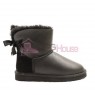 UGG Bailey Bow Mini Metallic Black Угги мини с ленточкой обливные черные