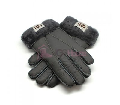 Мужские меховые перчатки Leather Dark Grey - 1013