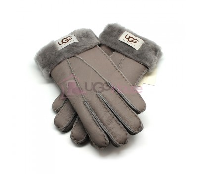 Мужские меховые перчатки Leather Grey - 1011